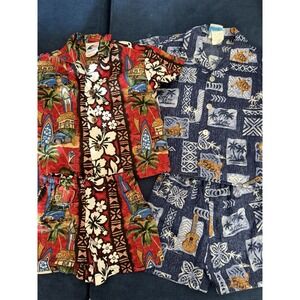 Set Of‎ 2 Hawaiian Shirt Set for Kids Tropical Print Button-Outage